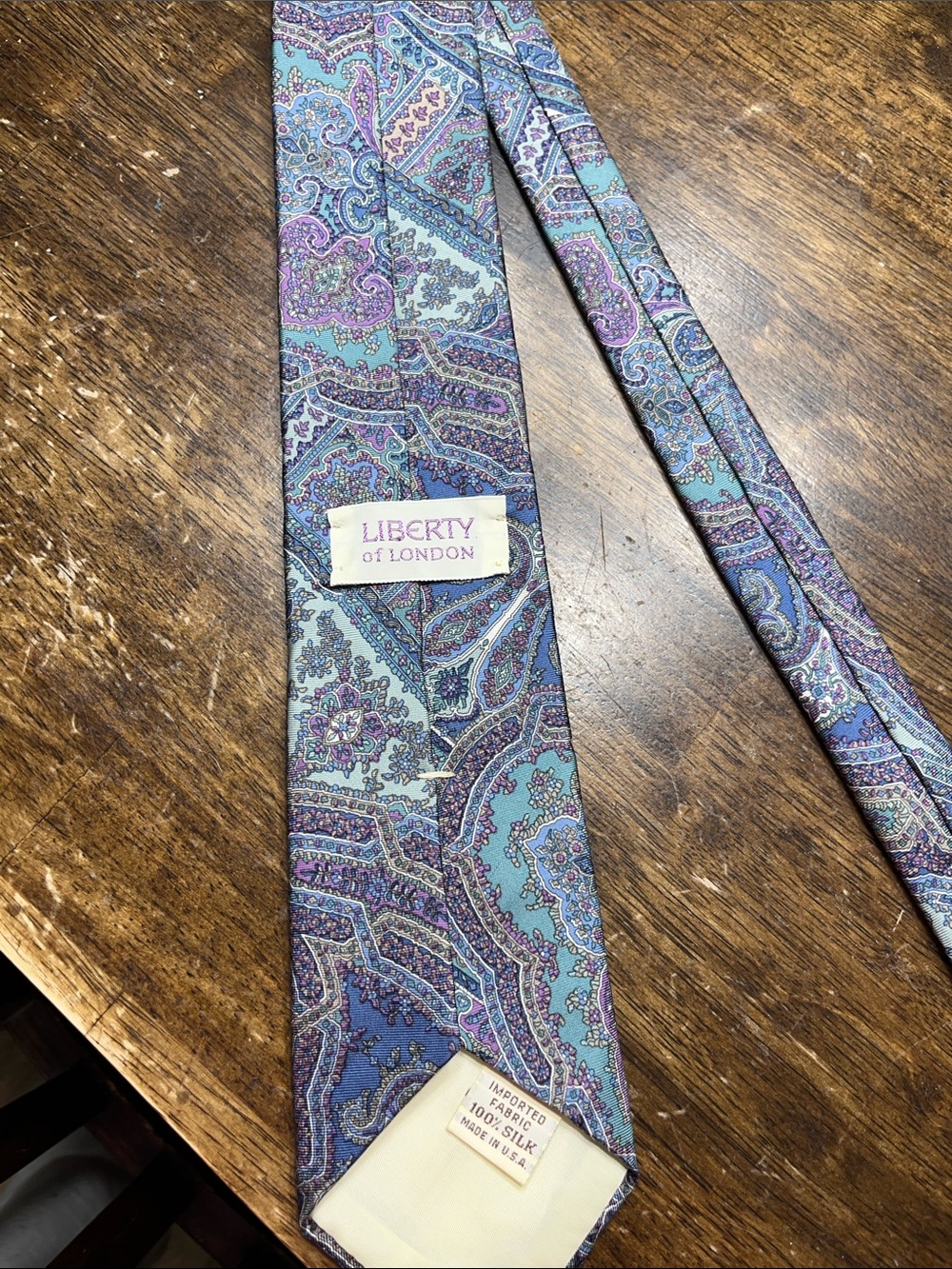 Vintage Liberty of London Paisley Silk Tie in Teal, Blue, and Purple